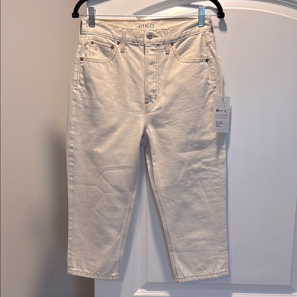 NWT Etica Cream cropped Straight Jeans Versatile Style